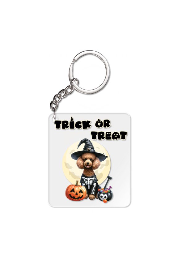 Trick or Treat Poodle Needs Candy Happy Halloween Night Acrylic Keychain Poodles Dog Lover Gifts Idea Collar Charm Tag Keyring - 02020