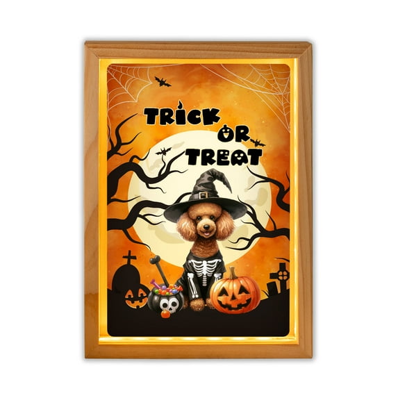 Trick or Treat Poodle Needs Candy Happy Halloween Night Acrylic Plaque with Wood Photo Frame Box Poodles Dog Lover Gifts Idea Light Box - 02020