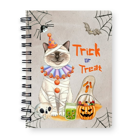 Trick or Treat Ragdoll Funny Mummy Cosplay Pumpkin Candy Basket Spiral Bound Journal Cat Lover Kitten Owner Gifts Idea 5x7in Spiral Notebook - 12016