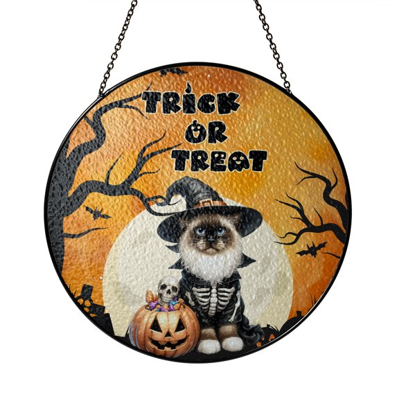 Trick or Treat Ragdoll Needs Candy Happy Halloween Night Stained Glass Suncatcher Cat Lover Kitten Owner Gifts Idea Window Hanging Sign Decor - 02020