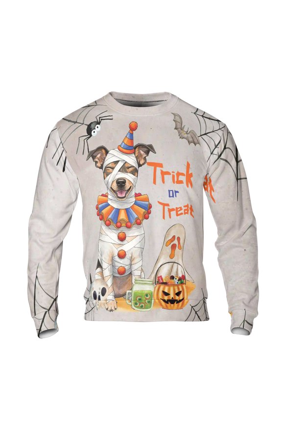 Trick or Treat Rat Terrier Funny Mummy Cosplay Pumpkin Candy Basket All Over Print 3D Sweatshirt Unisex Merch Ratty Dog Lover - 12016
