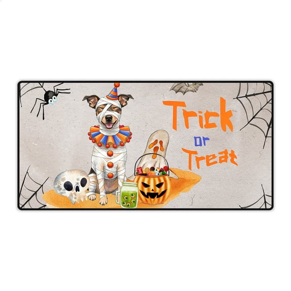 Trick or Treat Rat Terrier Funny Mummy Cosplay Pumpkin Candy Basket Desk Mat Full Keyboard Mouse Pad Ratty Dog Lover Large Mousepad - 12016