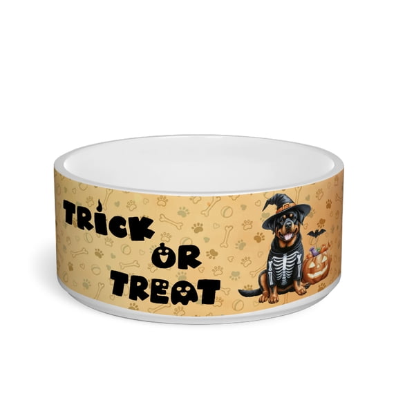 Trick or Treat Rottweiler Needs Candy Happy Halloween Night Ceramic Pet Bowl for Dog Cat Rottie Dog Lover Gifts Idea 2 Sizes Feeding Bowl - 02020