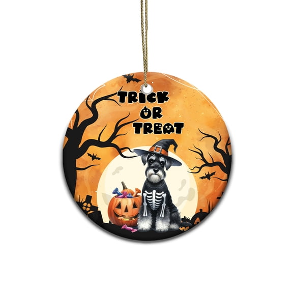 Trick or Treat Schnauzer Needs Candy Happy Halloween Night Ceramic Round Ornament Miniature Schnauzer Dog Lover Home Tree Decor - 02020