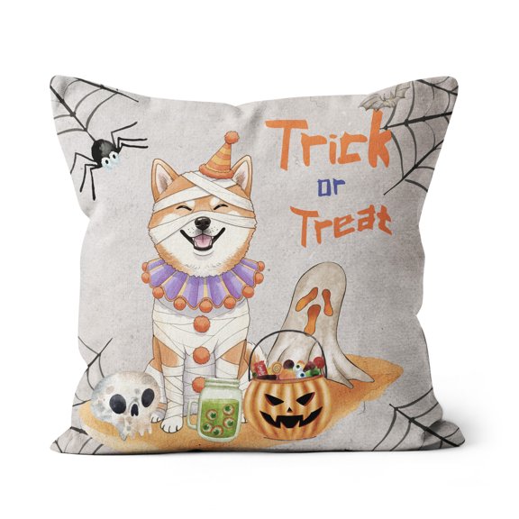 Trick or Treat Shiba Inu Funny Mummy Cosplay Pumpkin Candy Basket Pillow Cushion Double Sided Shibas Dog Lovers Gifts Idea Throw Pillow - 12016