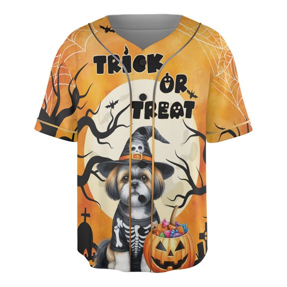 Trick or Treat Shih Tzu Needs Candy Happy Halloween Night All Over Print 3D Baseball Shirt Lion Dog Lover Gifts Softball Sport - 02020