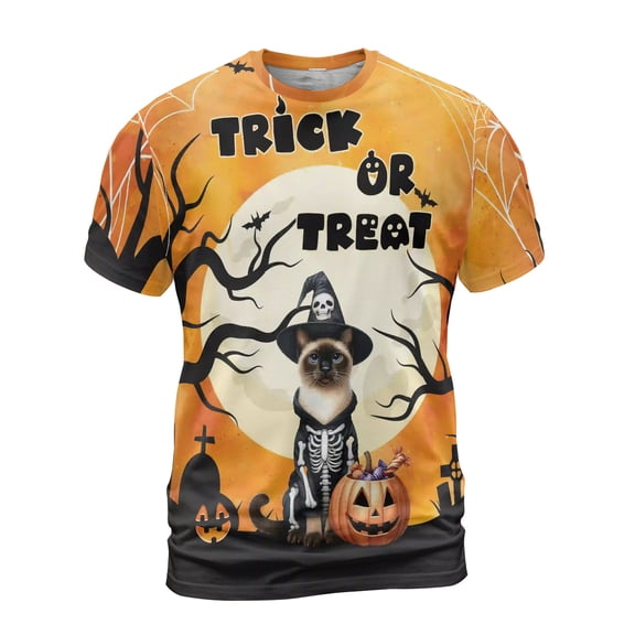 Trick or Treat Siamese Needs Candy Happy Halloween Night All Over Print 3D Shirt Unisex Merch Cat Lover Kitten Owner Gifts - 02020