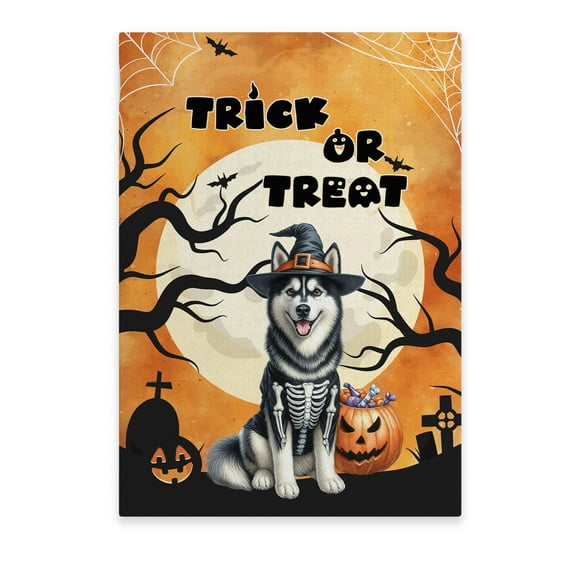 Trick or Treat Siberian Husky Needs Candy Happy Halloween Night Vertical Matte Canvas Poster Husky Dog Lover Gifts Wall Art Home Decor - 02020