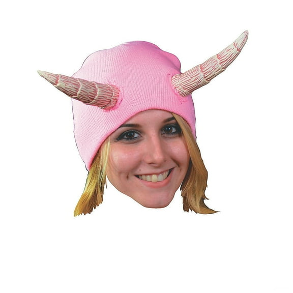 Morris Costumes MATT113 Devils Cap Pink Knit Hat with Horns for Adults - One Size
