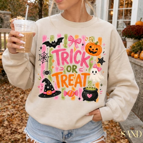 Trick or Treat Sweatshirt, Pumpkin Lover Gift, Retro Halloween Sweater, Spooky Season Crewneck