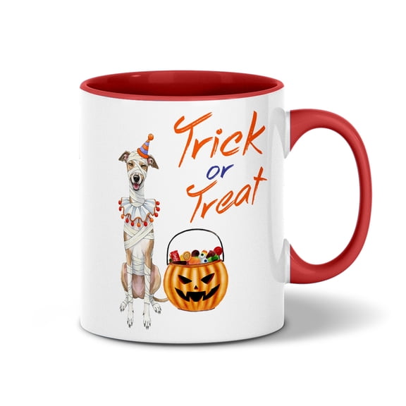 Trick or Treat Whippet Funny Mummy Cosplay Pumpkin Candy Basket 11oz Accent Two-tone Mug Dog Lover Coffee Tea Cup - 12016