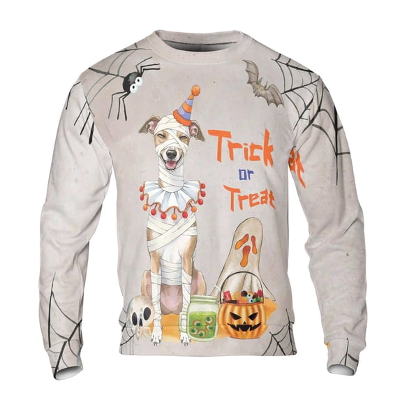 Trick or Treat Whippet Funny Mummy Cosplay Pumpkin Candy Basket All Over Print 3D Sweatshirt Unisex Merch Dog Lover - 12016