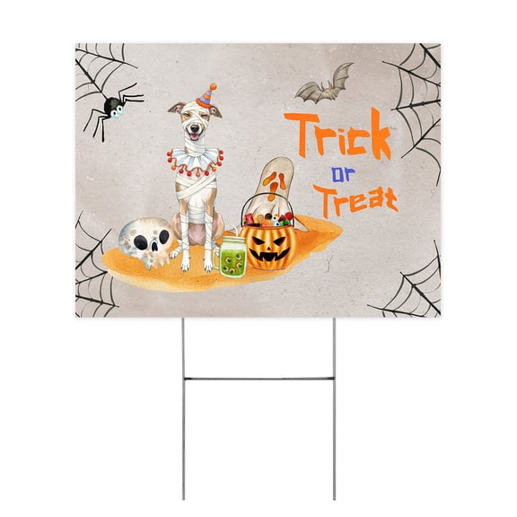 Trick or Treat Whippet Funny Mummy Cosplay Pumpkin Candy Basket Yard Sign Dog Lover Outdoor Home Lawn Garden Porch Decor - 12016
