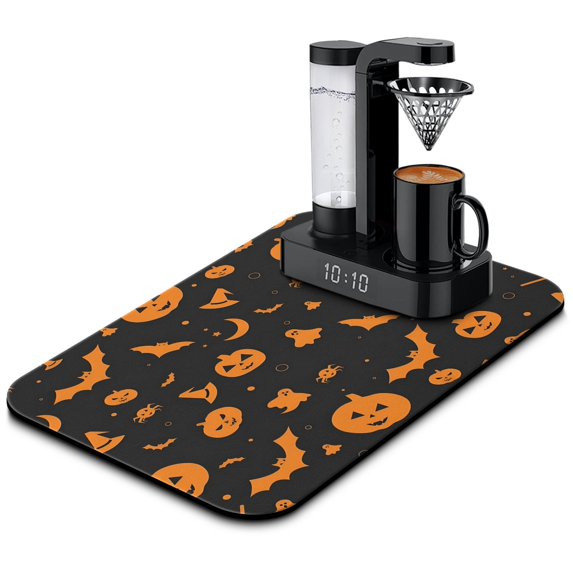 Trick or Treat, Witch Pumpkin Diatom Ooze Coffee Drying Mat Celebrate Halloween with 19.5x12in Fast-Drying & Absorbent Kitchen Pad