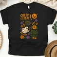 thumbnail image 1 of Trick or Treat Yo'Self Graphic Tee | Cute Halloween Cat Ghost Shirt, Black, Size S, 1 of 6