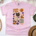 thumbnail image 1 of Trick or Treat Yo'Self Graphic Tee | Cute Halloween Cat Ghost Shirt, Light Pink, Size L, 1 of 6