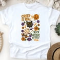 thumbnail image 1 of Trick or Treat Yo'Self Graphic Tee | Cute Halloween Cat Ghost Shirt, White, Size S, 1 of 6