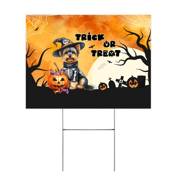 Trick or Treat Yorkshire Terrier Needs Candy Happy Halloween Night Yard Sign Yorkie Dog Lover Gifts Outdoor Home Lawn Garden Porch Decor - 02020