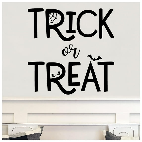 Trick or Treat (print) square Vinyl Lettering Wall Decal Halloween Decals and Stickers Wall Decor Craft - Size: 20"H x 20"L - Color: Black