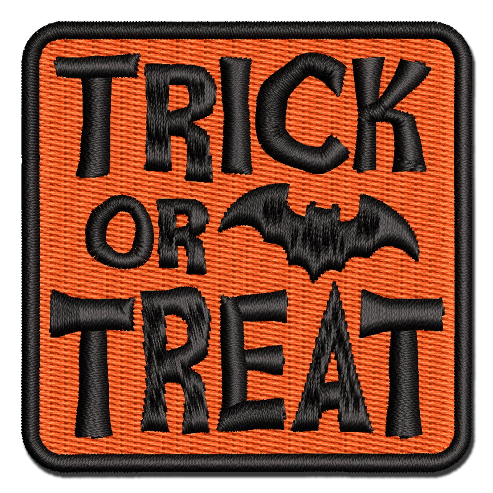 Trick or Treat with Bat Halloween Applique Multi-Color Embroidered Iron-On Patch - 3.5 Inch Large