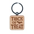 thumbnail image 1 of Trick or Treat with Bat Halloween Square Keychain Charm Tag - Engraved Wood, 1 of 6