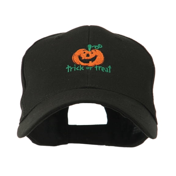 Trick or Treat with Pumpkin Embroidered Cap - Black OSFM
