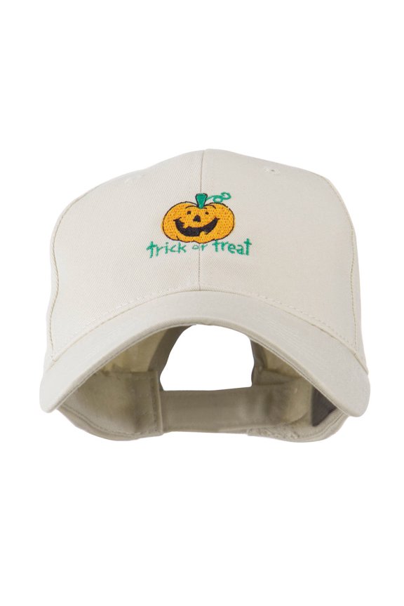 Trick or Treat with Pumpkin Embroidered Cap - Stone OSFM