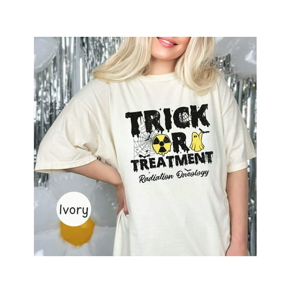 Trick or Treatment Radiation Oncology T-Shirt, Funny Halloween Radiation Oncology Tee, Day Clinic Shirt, Radiation Oncology Humor Top