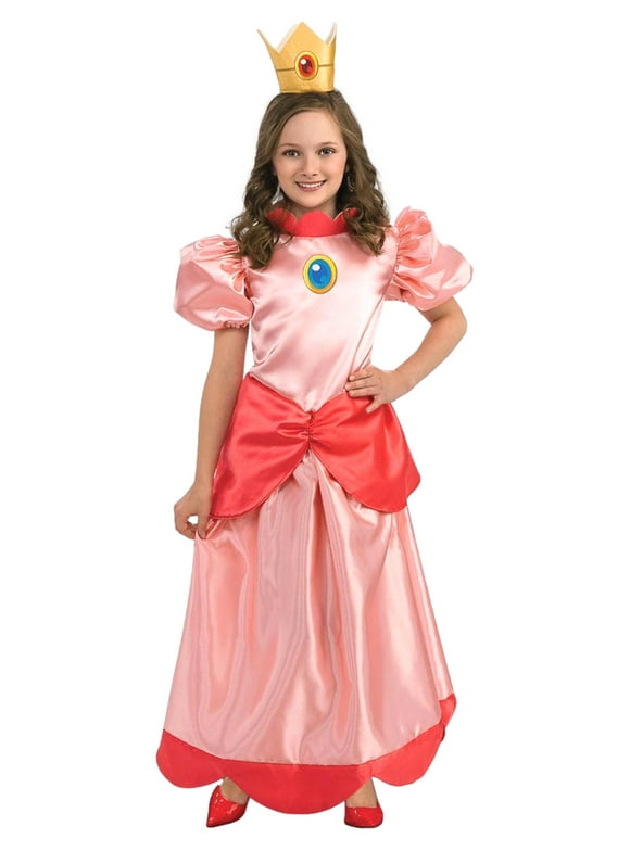 Tricks & Treats Super Mario Princess Peach Girls Costume Dress & Crown Medium (7-8)