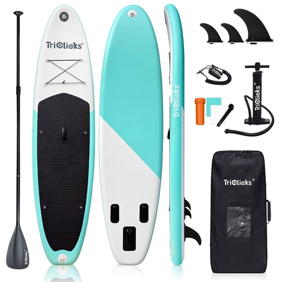 Triclicks Inflatable Stand Up Paddle Board 10ft Surfing Board Kit for Adults, Premium SUP Complete Kit with Adjustable Paddle Hand Pump Fin Leash Backpack