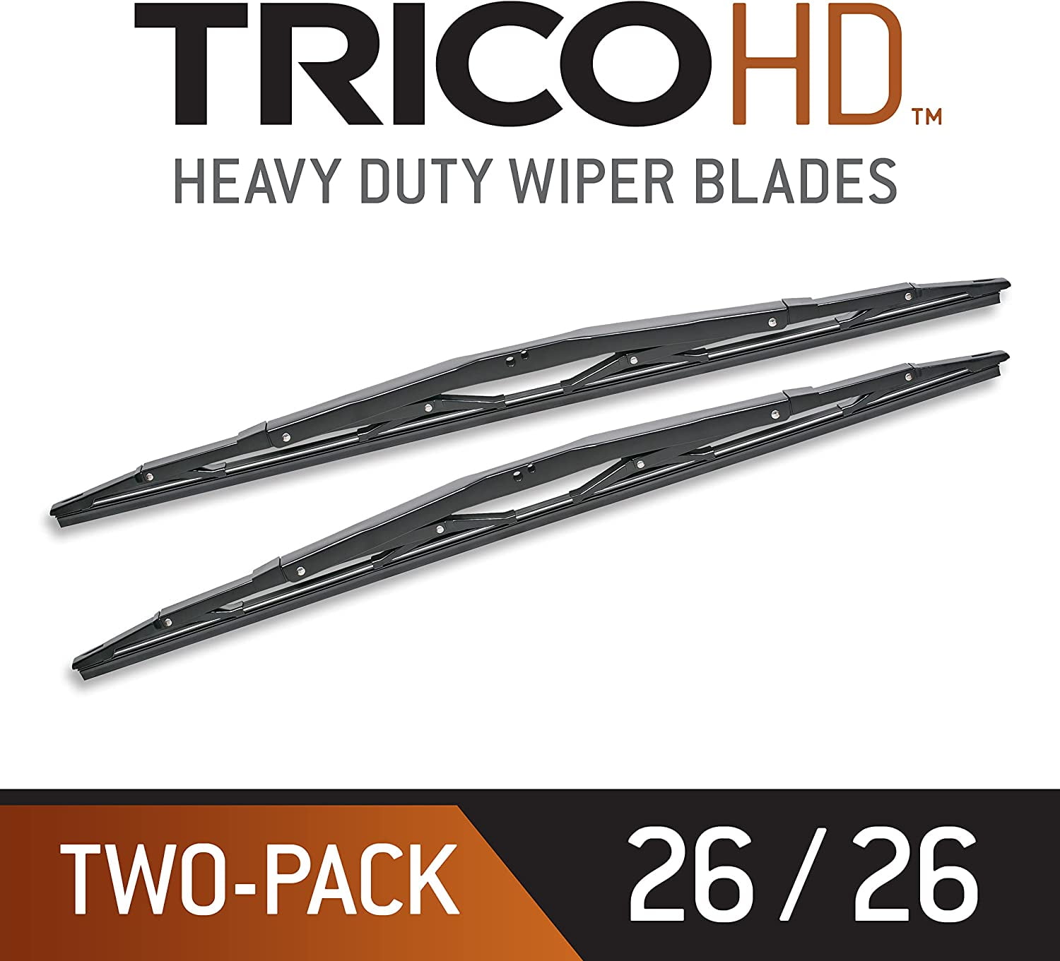 Trico HD 26 Inch Pack of 2 Heavy Duty & Automotive Replacement RV Windshield Wipers w/ Wide Saddle Attachment (67-2626-1),Black 2 Pack