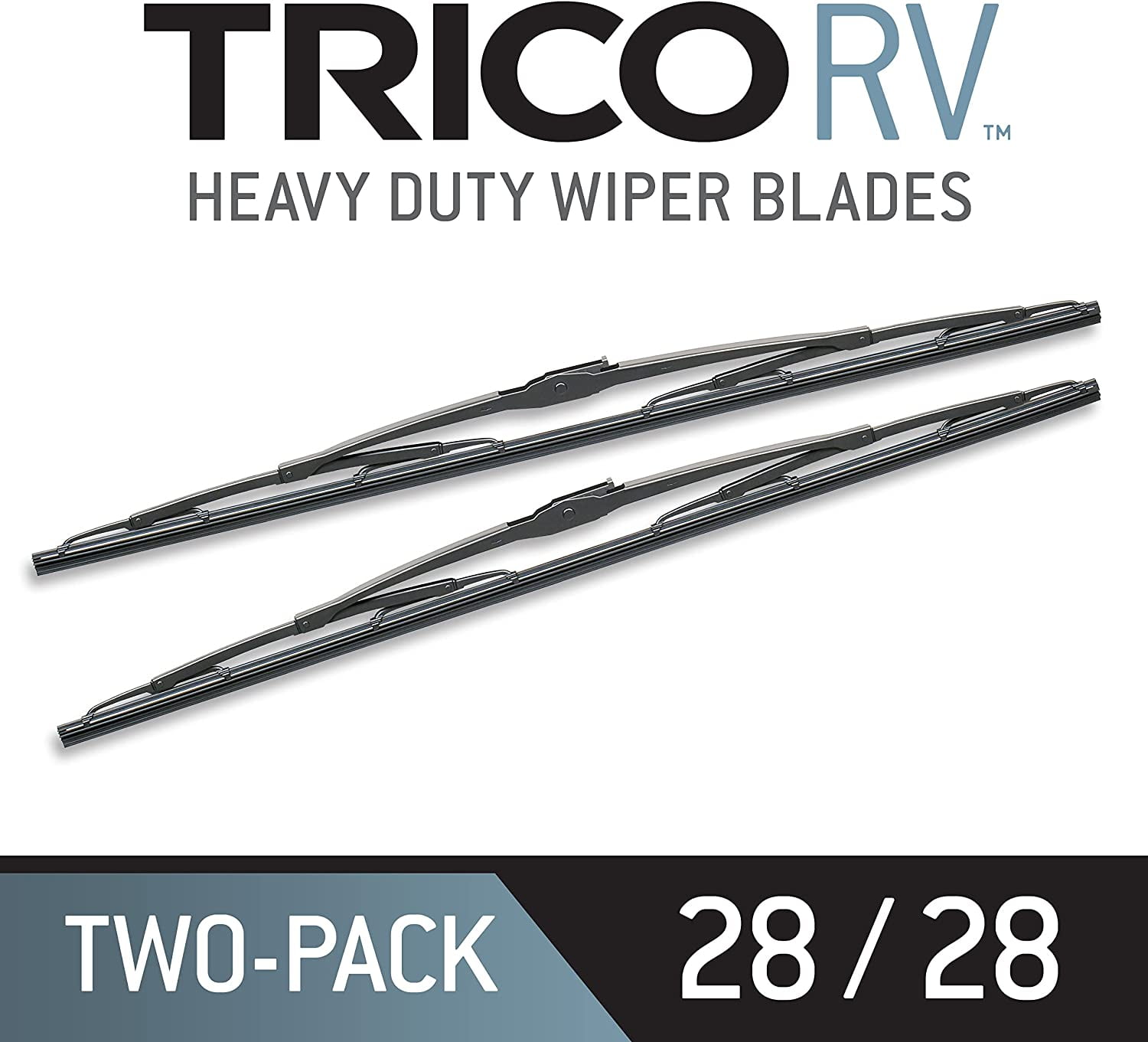 Trico RV 28 Inch Pack of 2 Heavy Duty & Automotive Replacement RV Windshield Wipers w/12x4 Hook Attachment (67-2828-4), Black 2 Pack