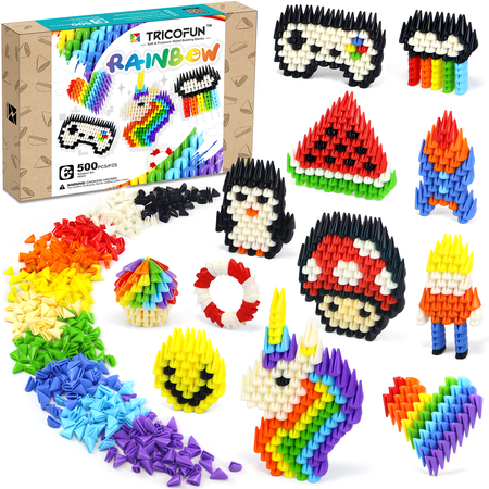 Tricofun 500 Pieces Soft Building Blocks Kids Rainbow Mix STEM Toys Educational Building Toys Monochrome Sets Interlocking Solid Plastic for Preschool Kids Boys and Girls Aged 6+ (MIX01)