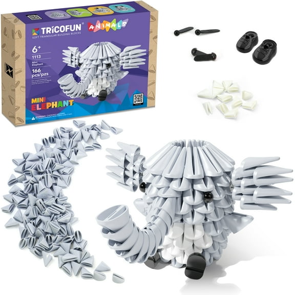 Tricofun Animals 3D Soft Building Blocks - Cute Animal Kit, STEM Educational Toys, Enhance Hands-On Skills Building Blocks -1113-Mini Elephant