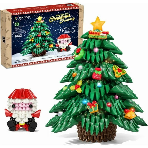 Tricofun Christmas Fantasy Build Set, Build Your own Christmas Tree & Santa, Soft Assembling Building Kits Pressure-Relief Toys Interlocking Block Sets