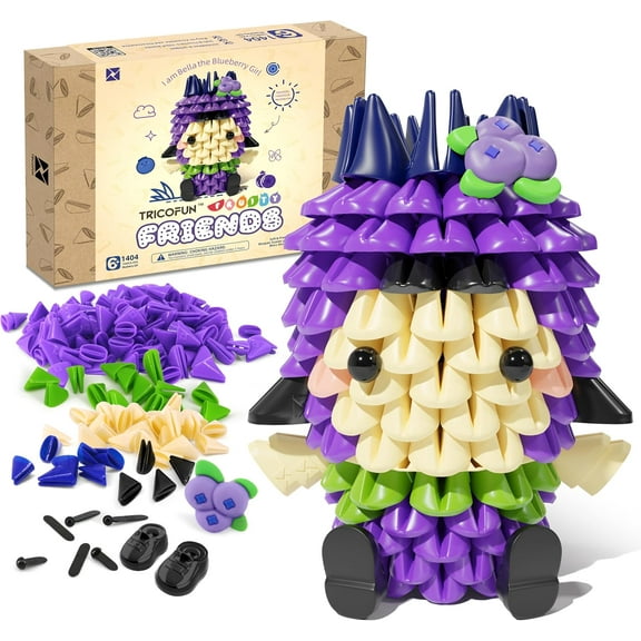 Tricofun Fruity Friends- Soft Building Blocks, Cute 3D fruit figures kit Soft Assembling Building Toys Pressure-relief toy STEM Toys Creative Toys Interlocking block sets (1404-Blubbery Girl)
