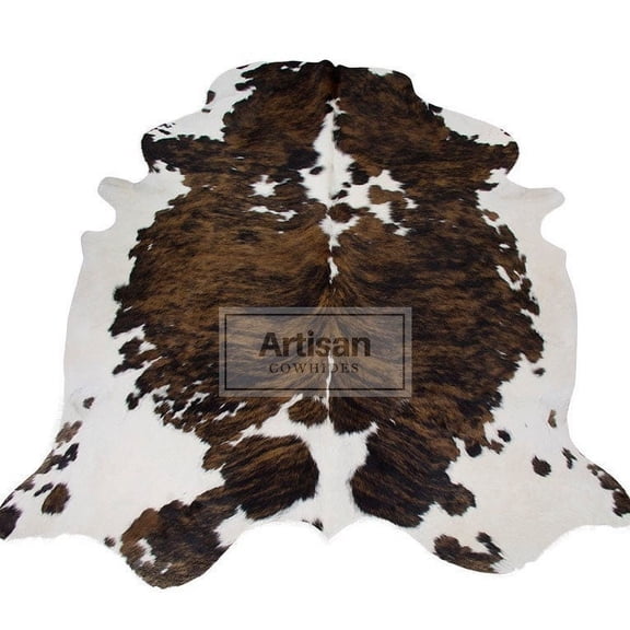 Tricolor Brindle Cowhide Rug - L (6'x5 Ft)) Premium Tricolor Cowskin Rug