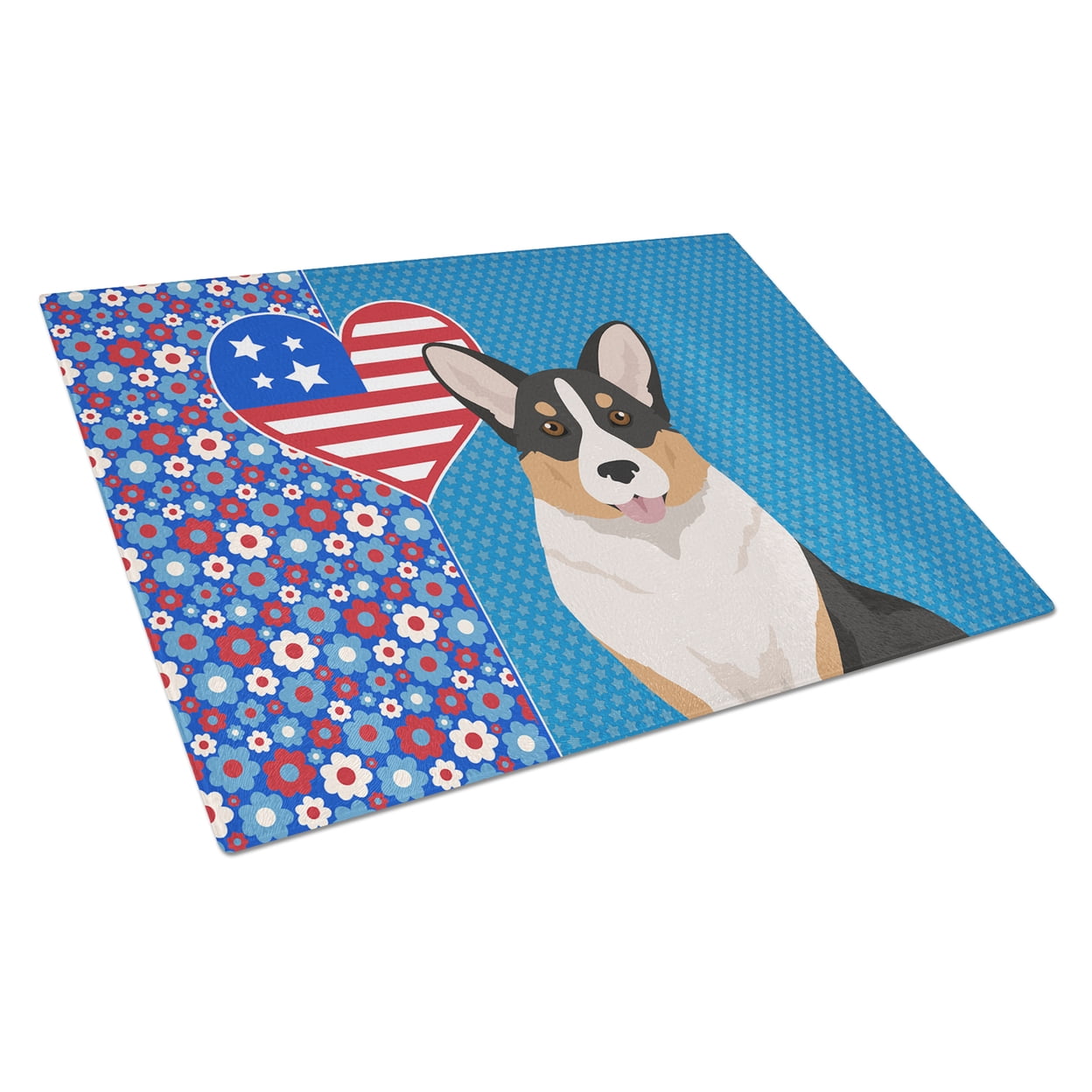 Tricolor Cardigan Corgi Glass Cutting Board Large 12 in x 15 in