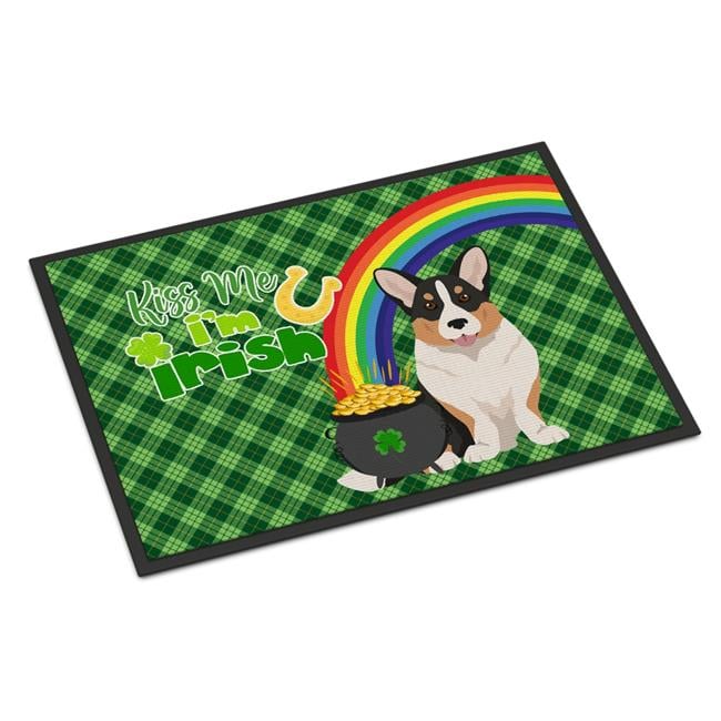 Tricolor Cardigan Corgi St. Patrick's Day Indoor or Outdoor Mat 24x36 36 in x 24 in