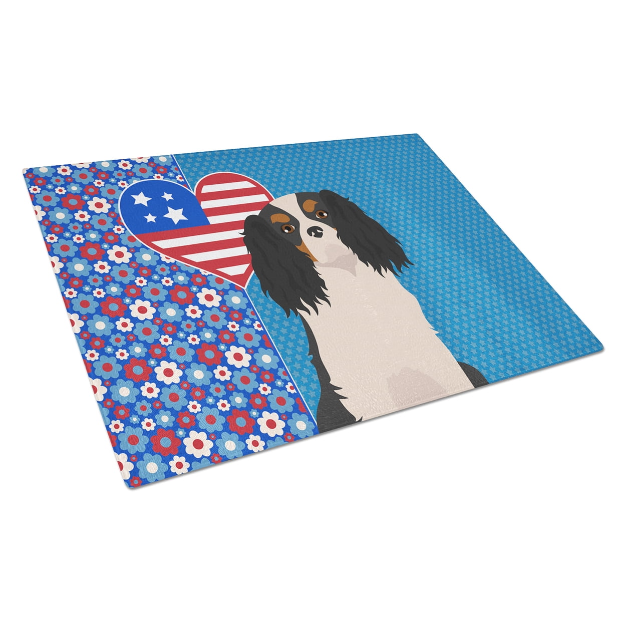 Tricolor Cavalier Spaniel Glass Cutting Board Large