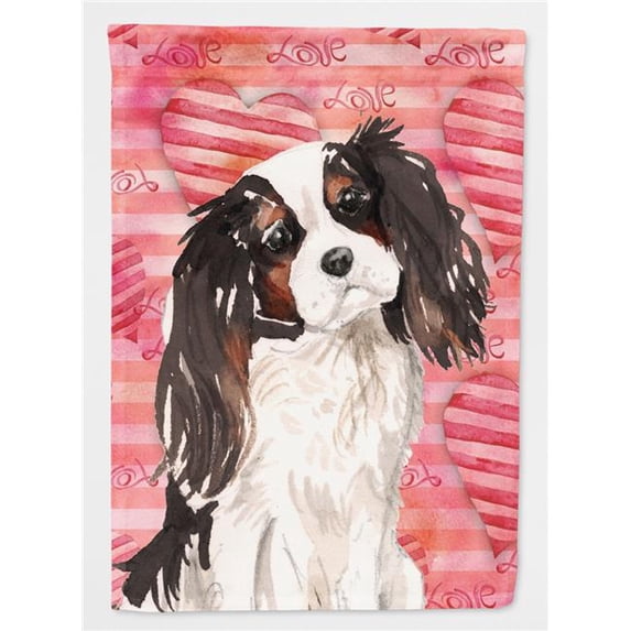 Tricolor Cavalier Spaniel Love Flag Garden Size