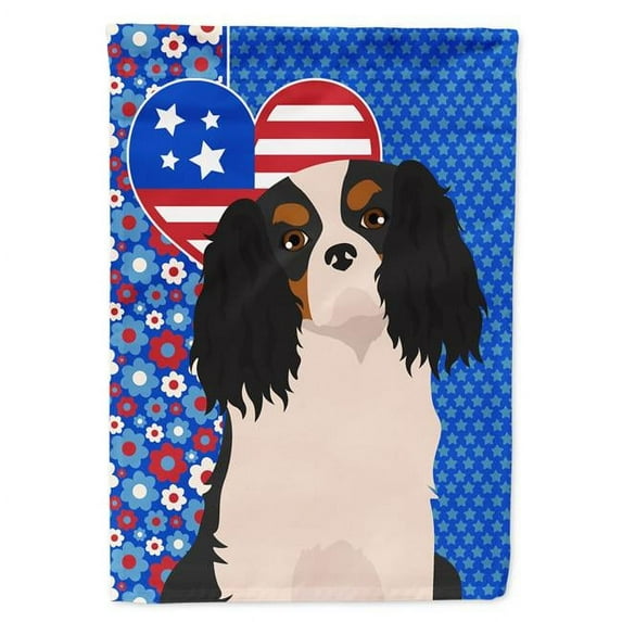 Tricolor Cavalier Spaniel USA American Flag Garden Size 11.25 in x 15.5 in
