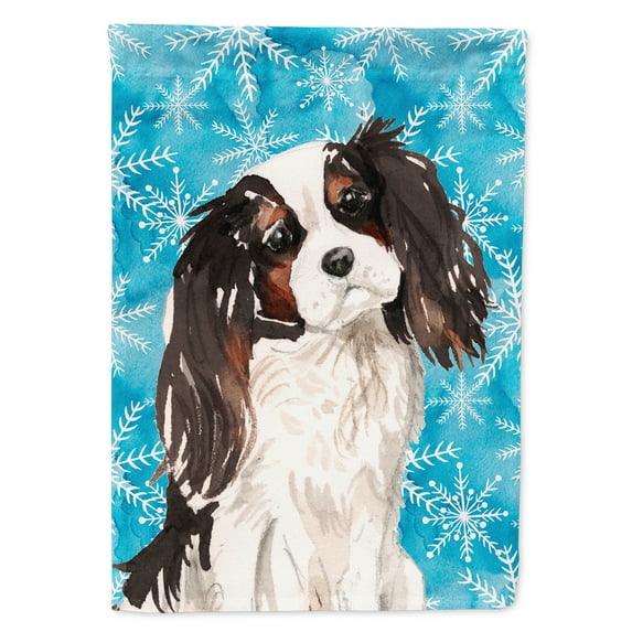 Tricolor Cavalier Spaniel Winter Garden Flag