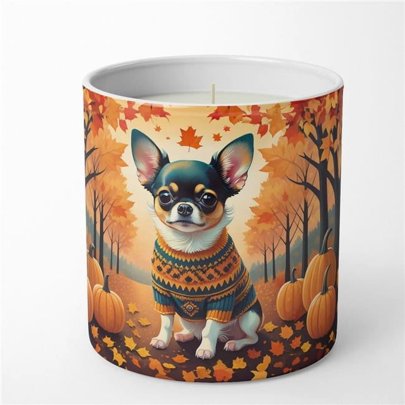 Tricolor Chihuahua Fall Decorative Soy Candle 3.25 in x 3.75 in