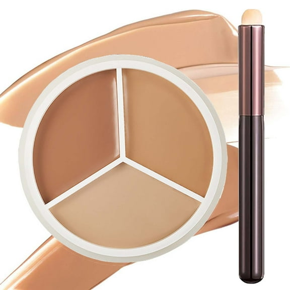 Tricolor Concealer, 2025 New Tri Color Face Makeup Concealers with Brush, Color Correction Concealer, Mini Portable Tricolor Concealer Pot for Mature,Light,Medium,Skin