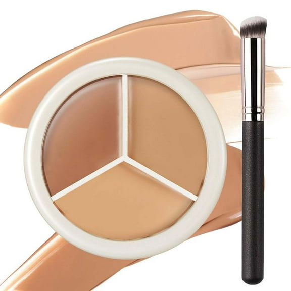 Tricolor Concealer Face Makeup Concealers,Tricolor Concealer, 2025 New TriColor Face Makeup Concealers with Brush, Color Correction Concealer, Travel Size Concealer Pot for Mature(1pc+Brush)