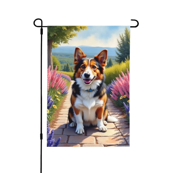 Tricolor Corgi Welcome Garden Flag 12x18 Inch Double Sided – Adorable Dog Lover Spring Summer Outdoor Yard Decoration For Porch, Lawn & Patio
