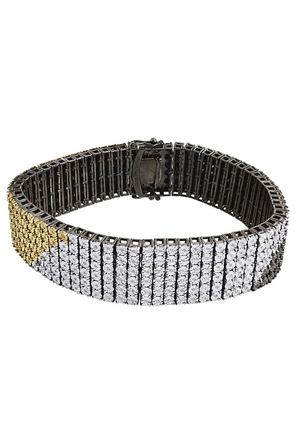 Tricolor Diamond Bracelet Mens .925 Sterling Silver Round Pave Design 1.04 Tcw
