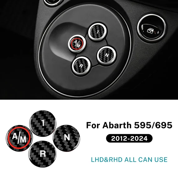 Tricolor Dry Carbon Fiber Sticker For Abarth 595 695 2012-2017 2018 2019 2020 2021 2022 2023 2024 Automatic Gear Shift Button.