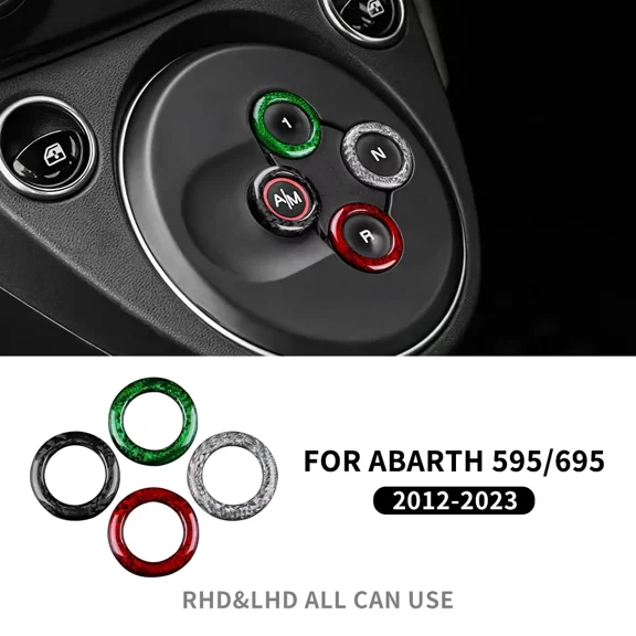 Tricolor Dry Carbon Fiber Sticker For Abarth 595 695 2012-2017 2018 2019 2020 2021 2022 2023 2024 Automatic Gear Shift Button.